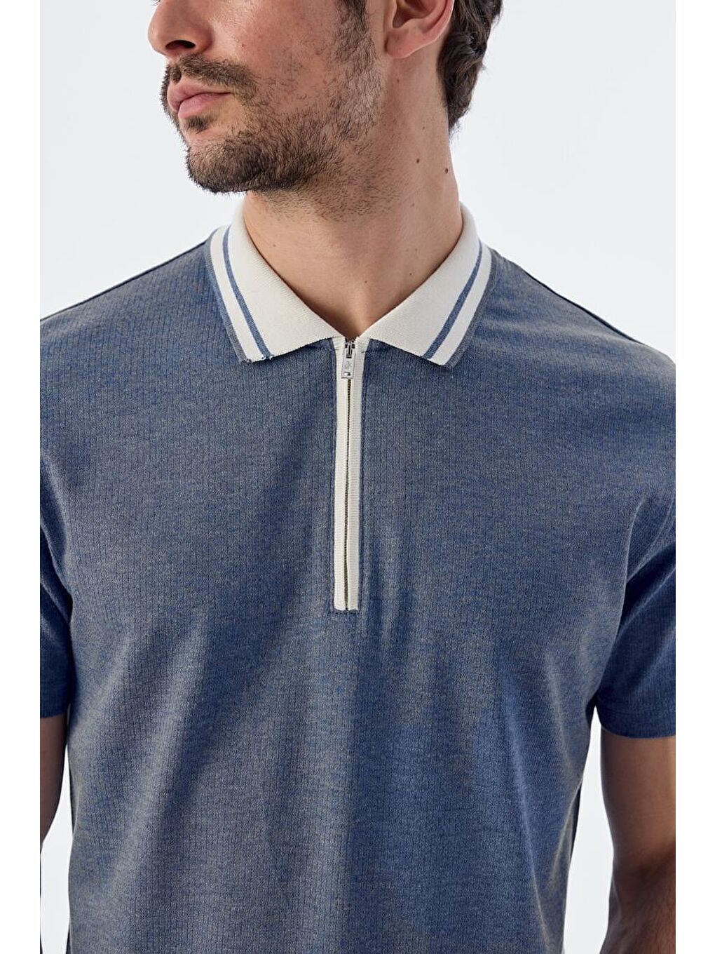 Mavi Slim Fit Fermuarlı %100 Pamuk Polo Yaka T-Shirt-2