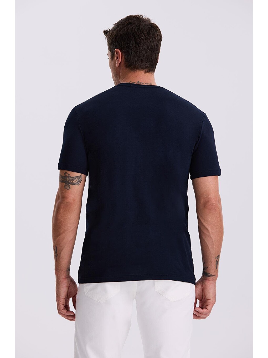 Lacivert %100 Pamuk Slim Fit Bisiklet Yaka Basic Tişört-3