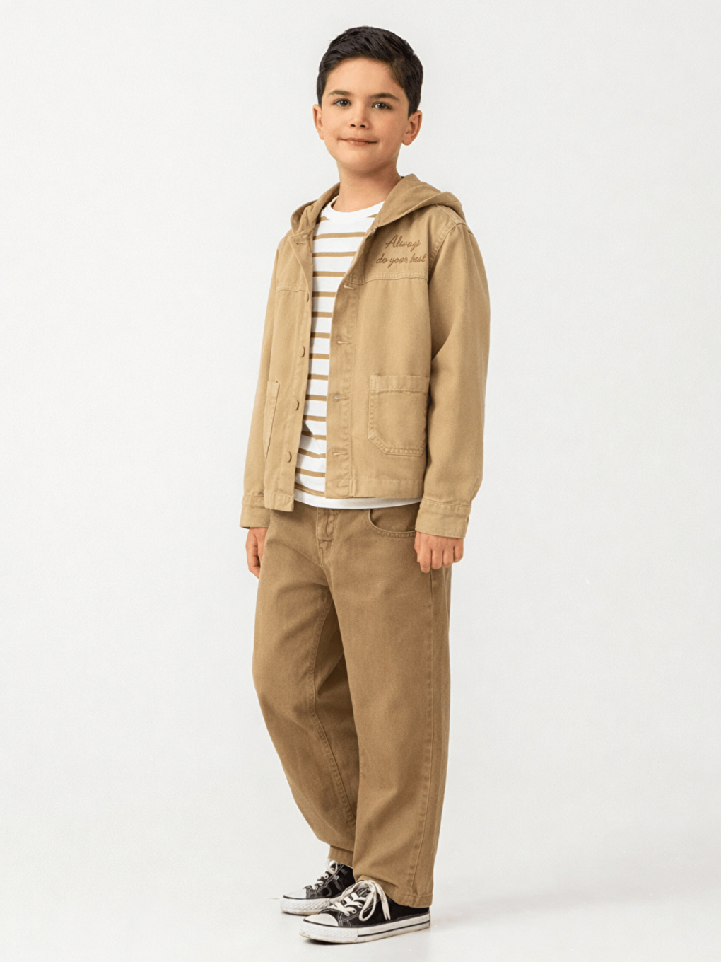 Bej Pamuklu Ceket Pantolon Tişörtlü Erkek Çocuk 3lü Takım