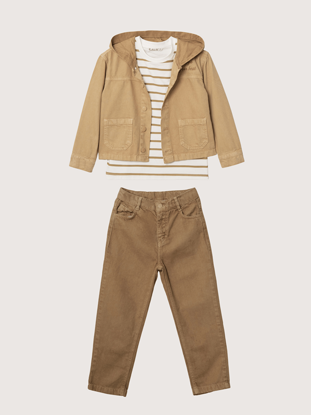 Bej Pamuklu Ceket Pantolon Tişörtlü Erkek Çocuk 3lü Takım-1
