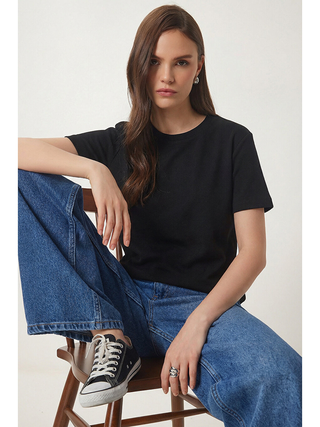 Siyah Basic Modal T-shirt SİYAH LMC0084