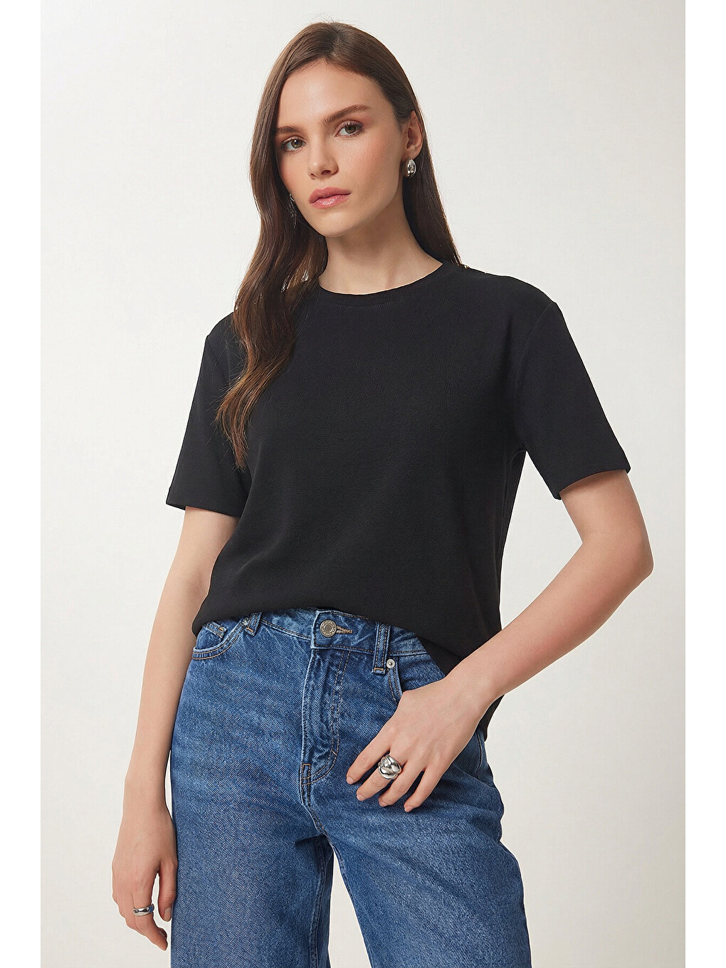 Siyah Basic Modal T-shirt SİYAH LMC0084-1