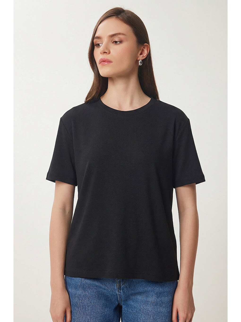 Siyah Basic Modal T-shirt SİYAH LMC0084-2