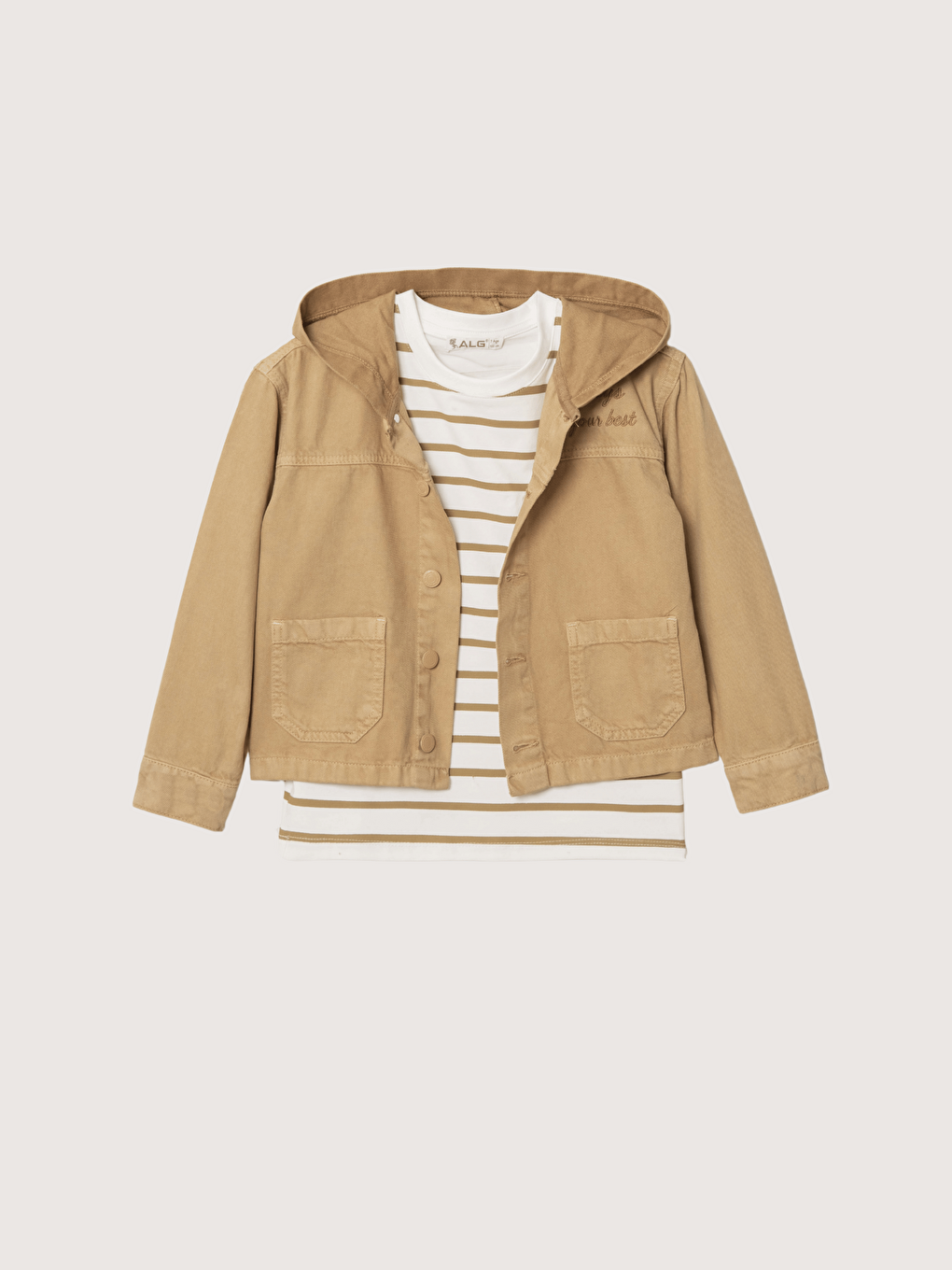 Bej Pamuklu Ceket Pantolon Tişörtlü Erkek Çocuk 3lü Takım-2