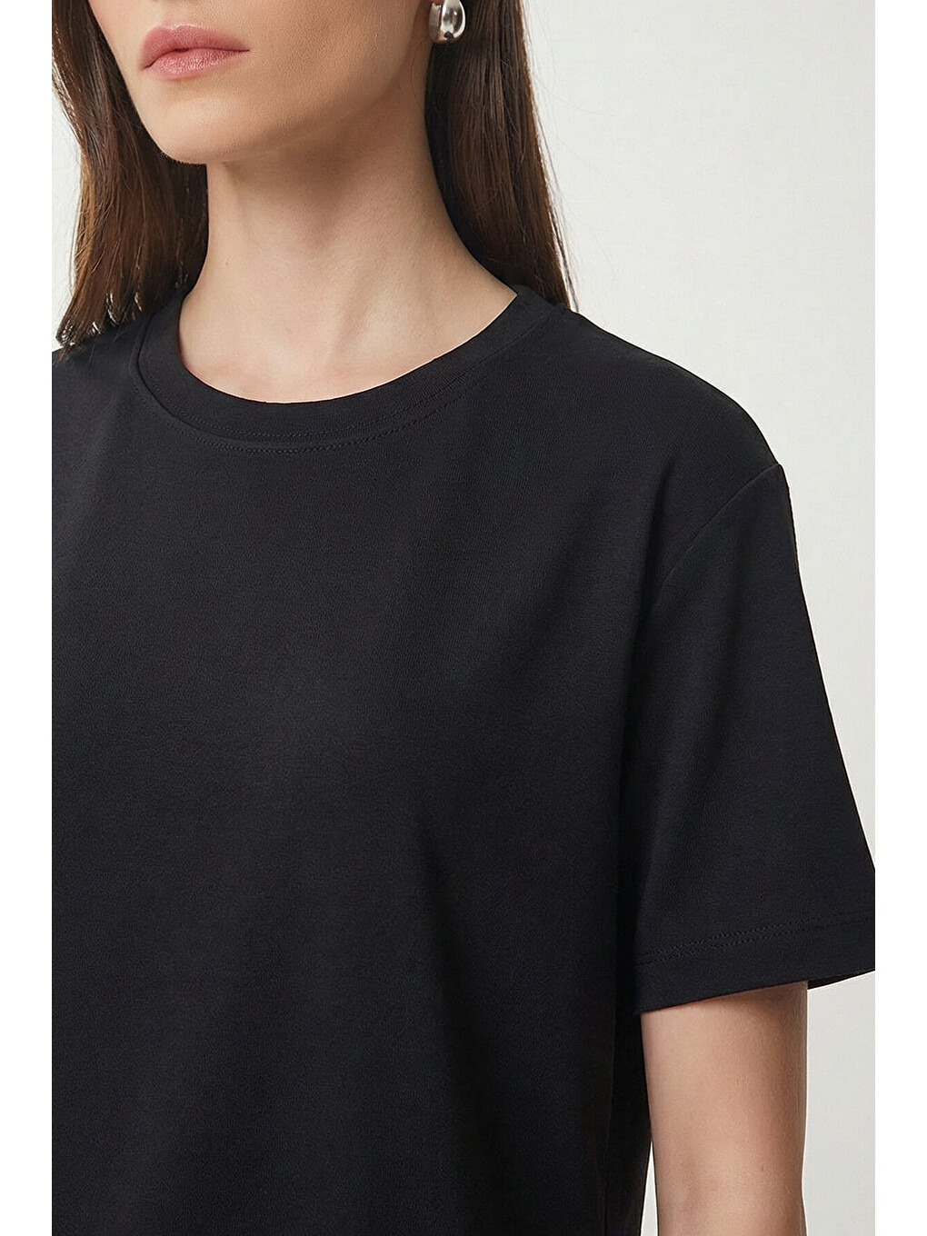 Siyah Basic Modal T-shirt SİYAH LMC0084-3