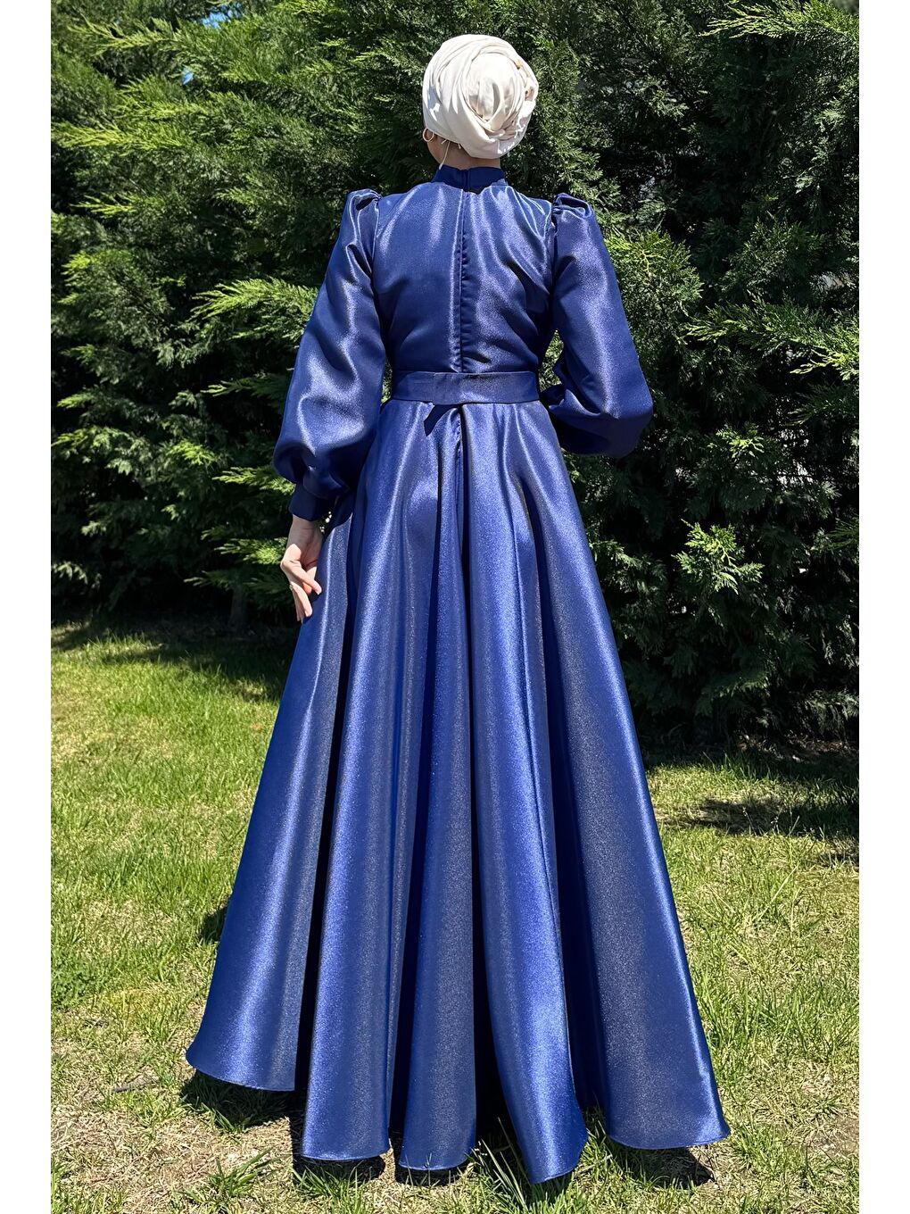 İndigo Kadın Ön Drapeli Omuz Detaylı Bel Taşlı Kuşaklı Prenses Model Tesettür-7