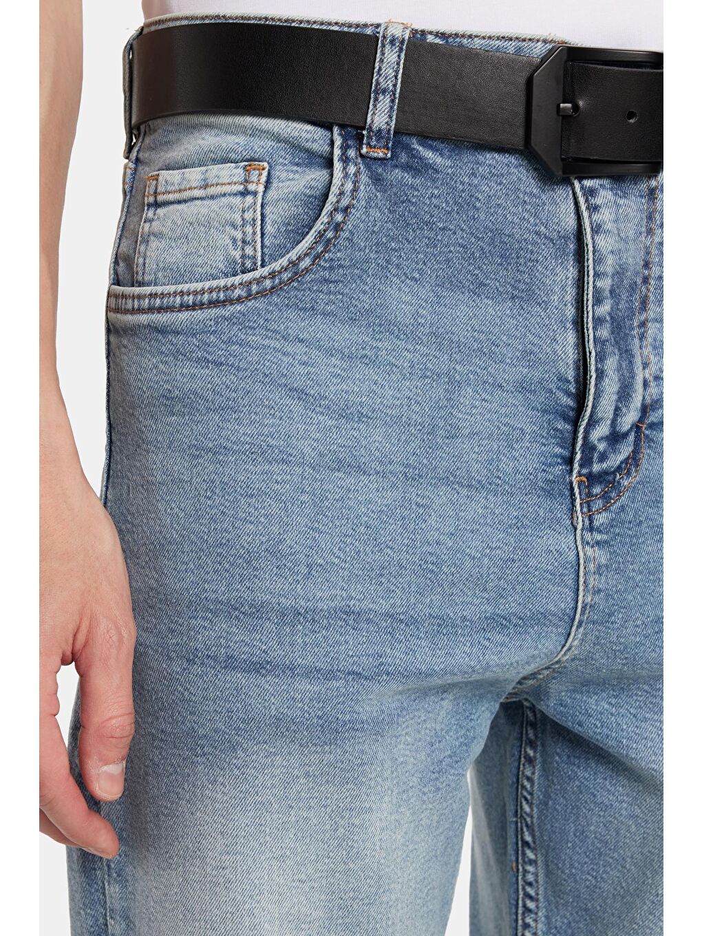 Erkek Regular Fit Bol Kesim Denim Yıkamalı Efektli Esnek Açık Mavi Jean Pantolon-1