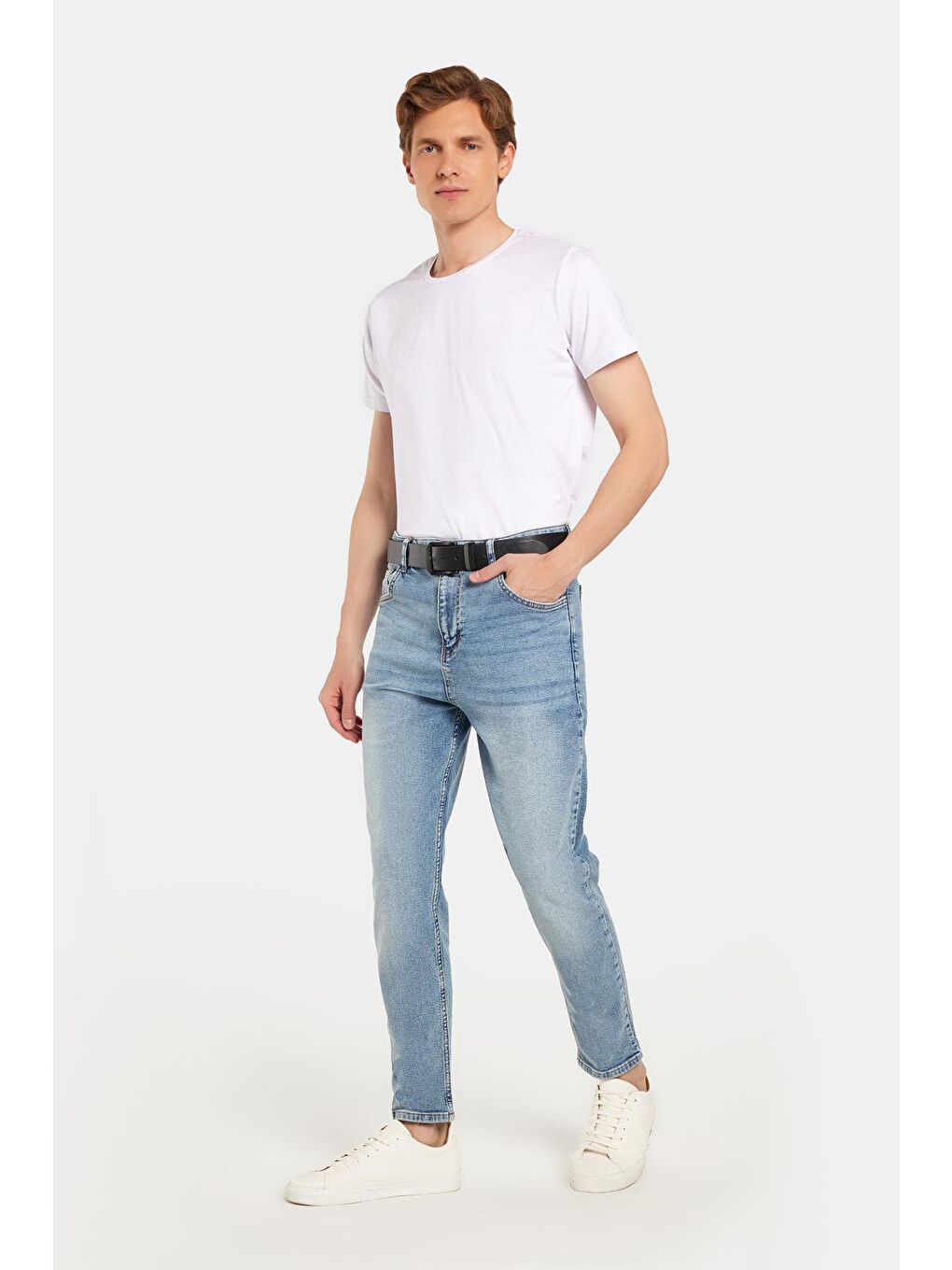 Erkek Regular Fit Bol Kesim Denim Yıkamalı Efektli Esnek Açık Mavi Jean Pantolon-2