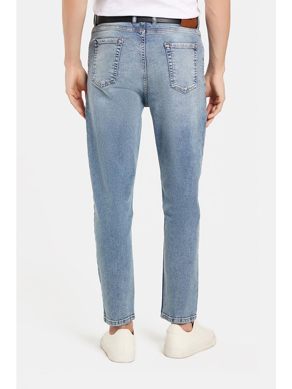 Erkek Regular Fit Bol Kesim Denim Yıkamalı Efektli Esnek Açık Mavi Jean Pantolon-4