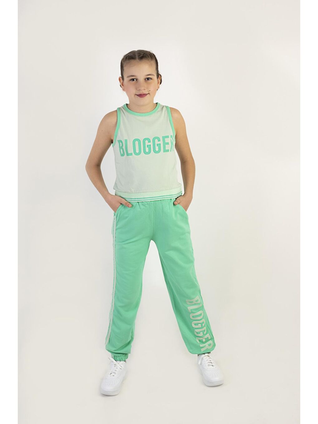 Harika KIDS Yeşil Kız Çocuk Crop Model Alt-Üst Takım-10-13 Yaş - 1