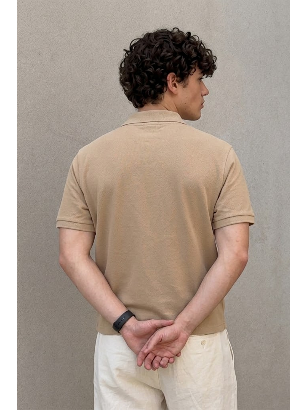 Ekru Erkek Klasik Krem Polo Yaka Tişört-2