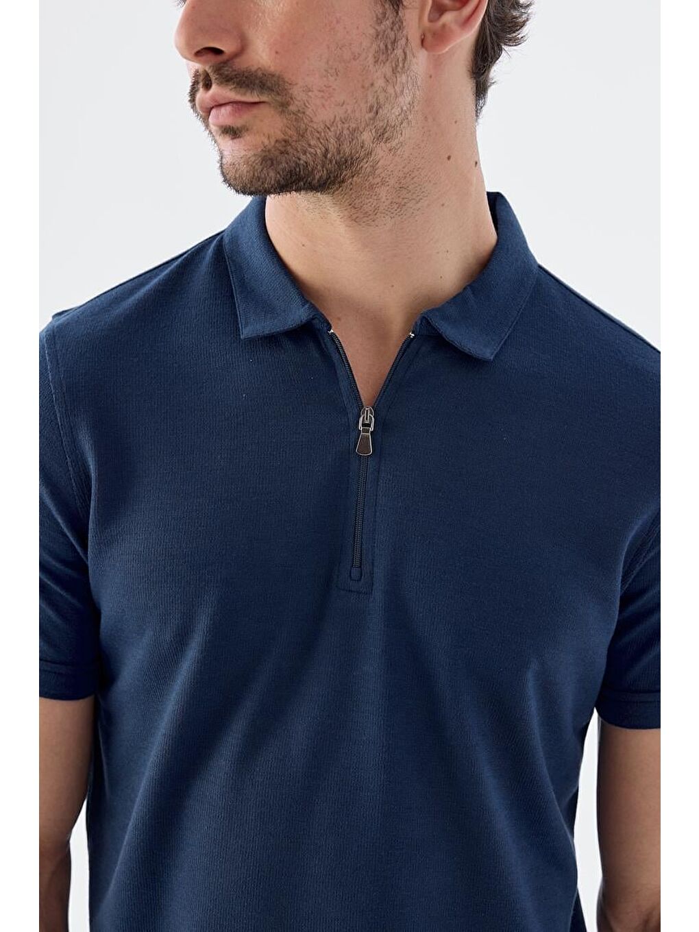 İndigo Fermuarlı Slim Fit Polo Yaka T-Shirt-2