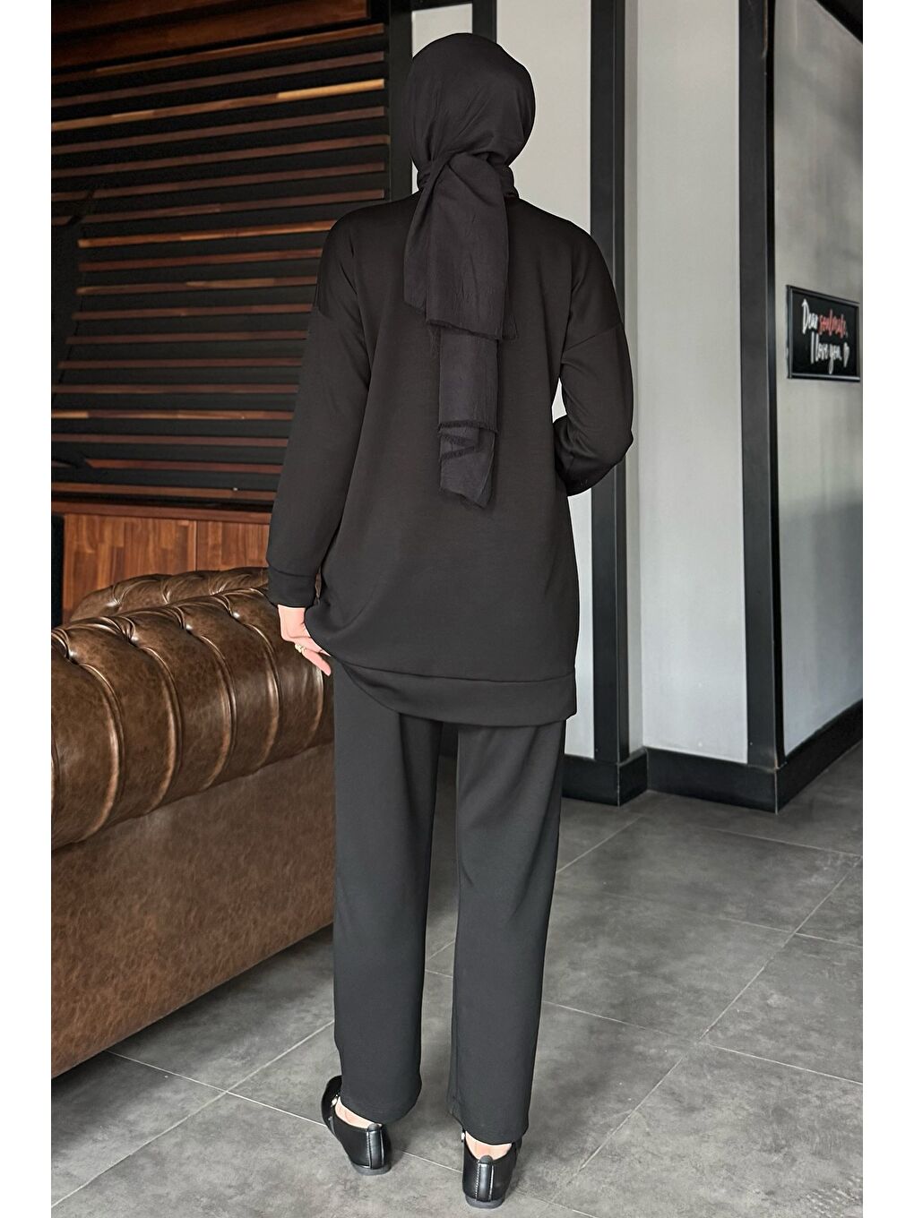 Siyah Büyük Beden Taşlı Tesettür Tunik Pantolon İkili Takım-7