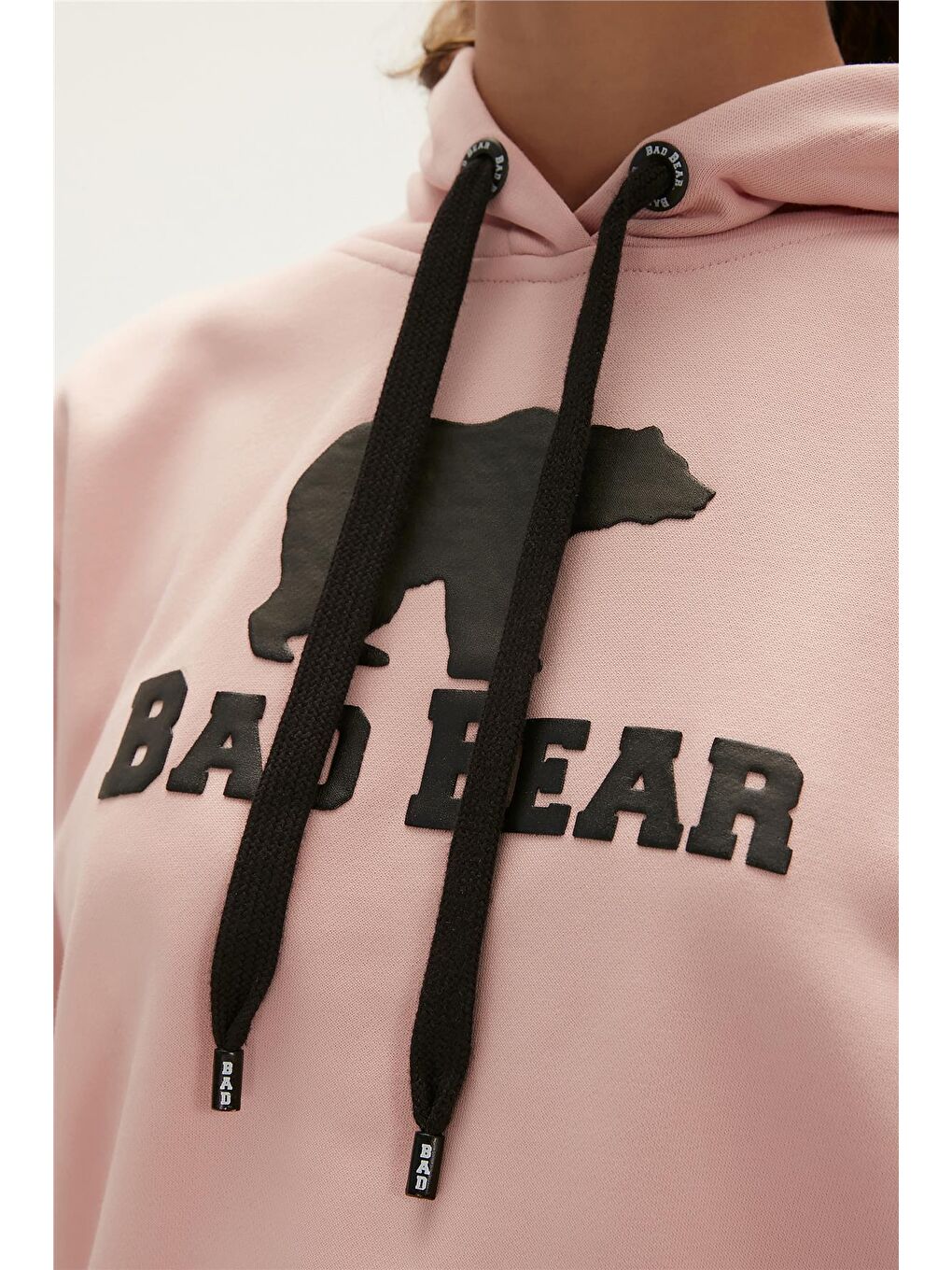 Bad Bear Pudra Pembe Logo Hoodie Pudra Pembe Kapüşonlu Baskılı  Kadın Swatshirt - 3