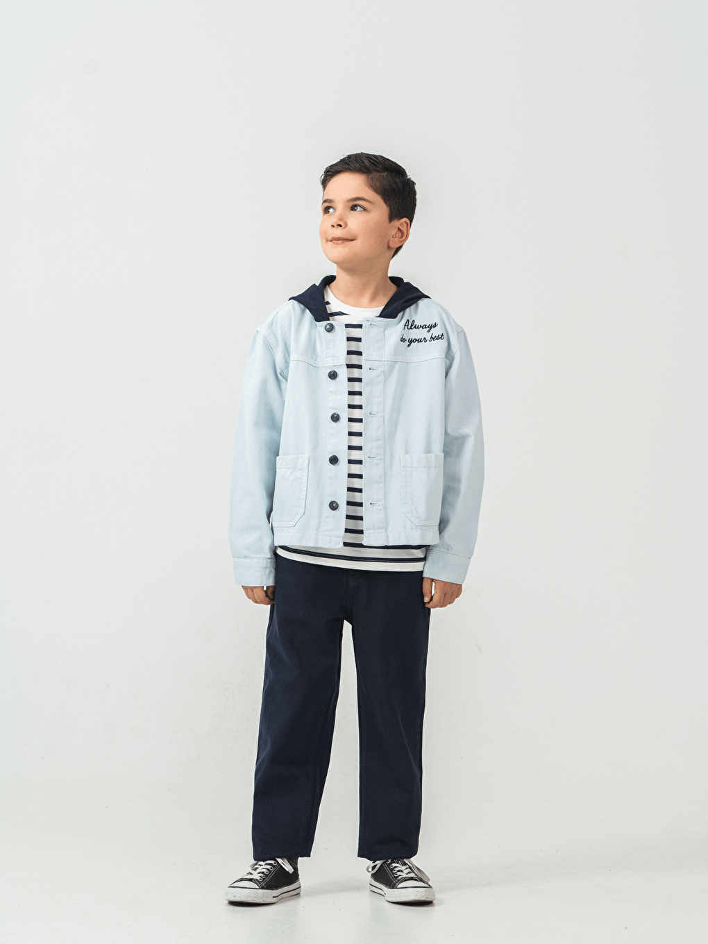 Mavi Pamuklu Ceket Pantolon Tişörtlü Erkek Çocuk 3lü Takım