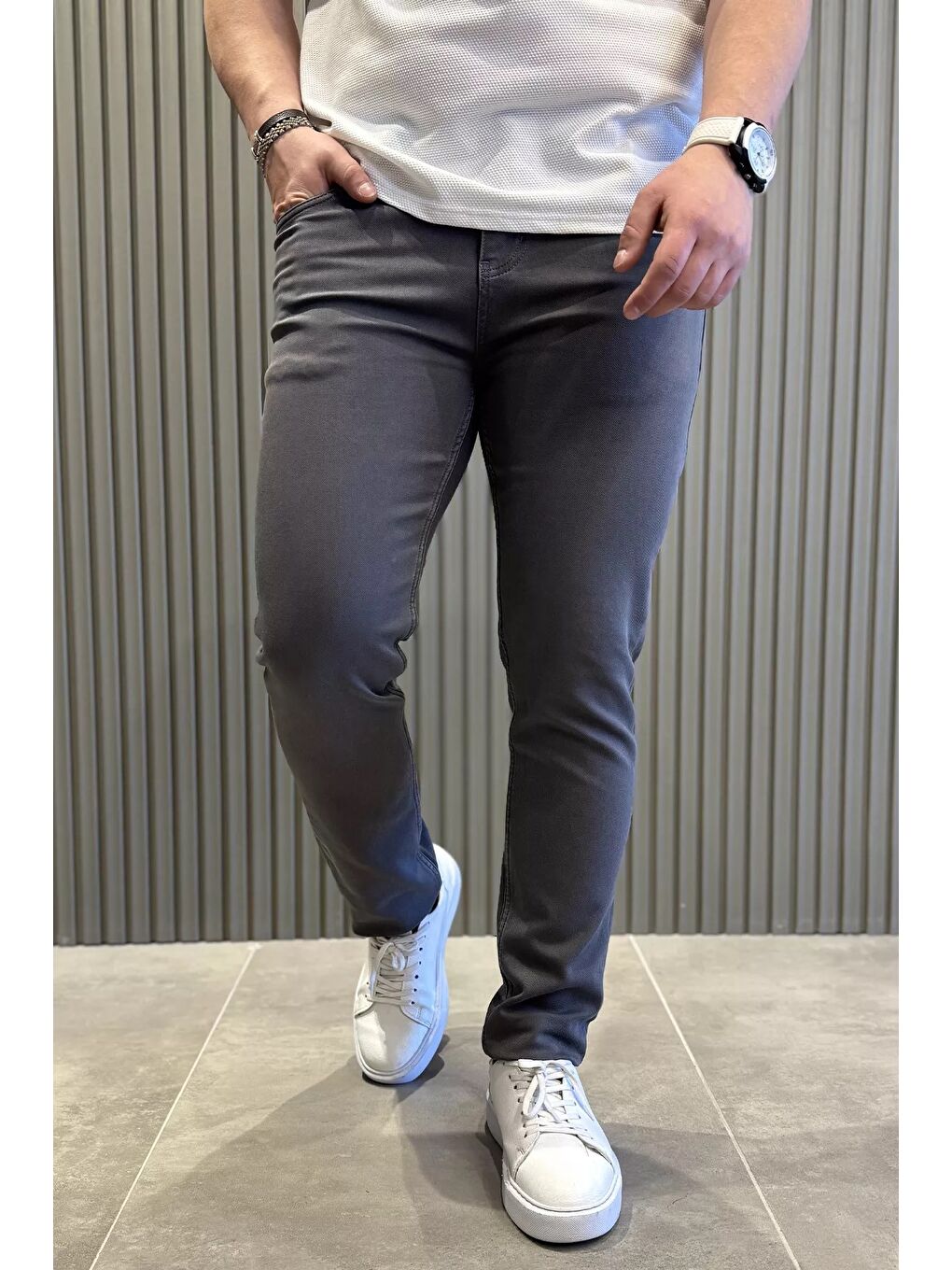 Gri Erkek Elastanlı Jean Pantolon
