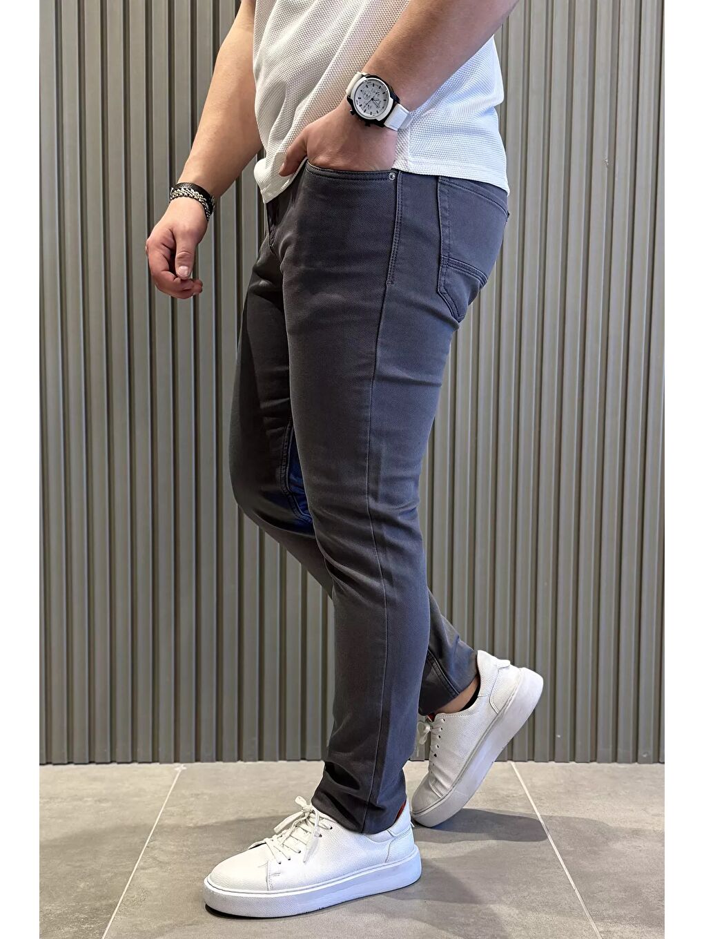 Gri Erkek Elastanlı Jean Pantolon-1