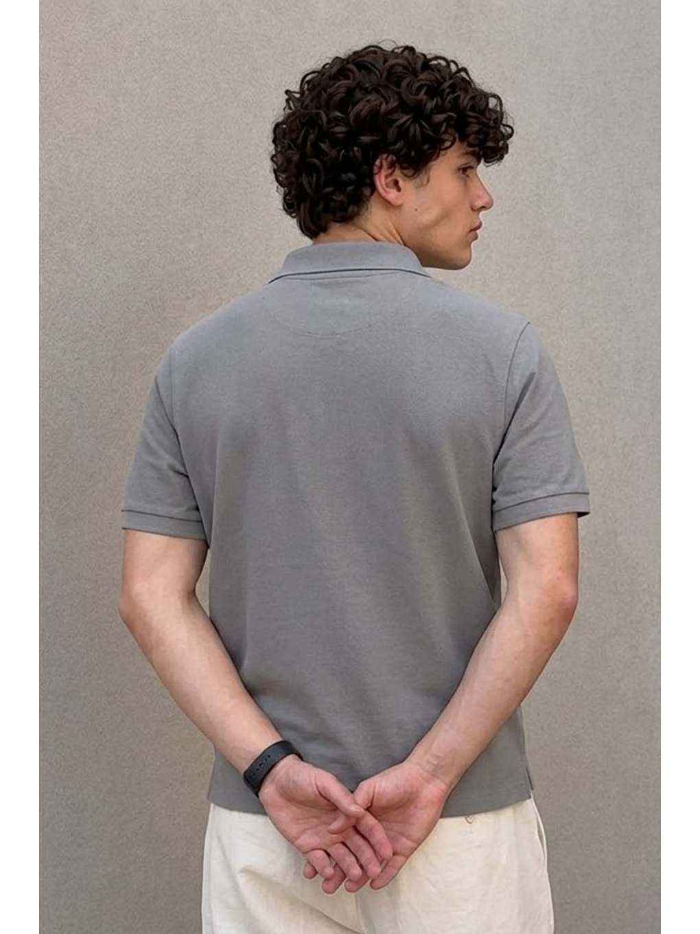 Erkek Klasik Gri Polo Yaka Tişört-5