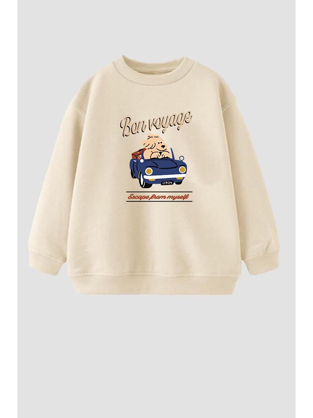 Bej Erkek Çocuk Baskılı 3 İplik Kumaş Pamuklu Sweatshirt