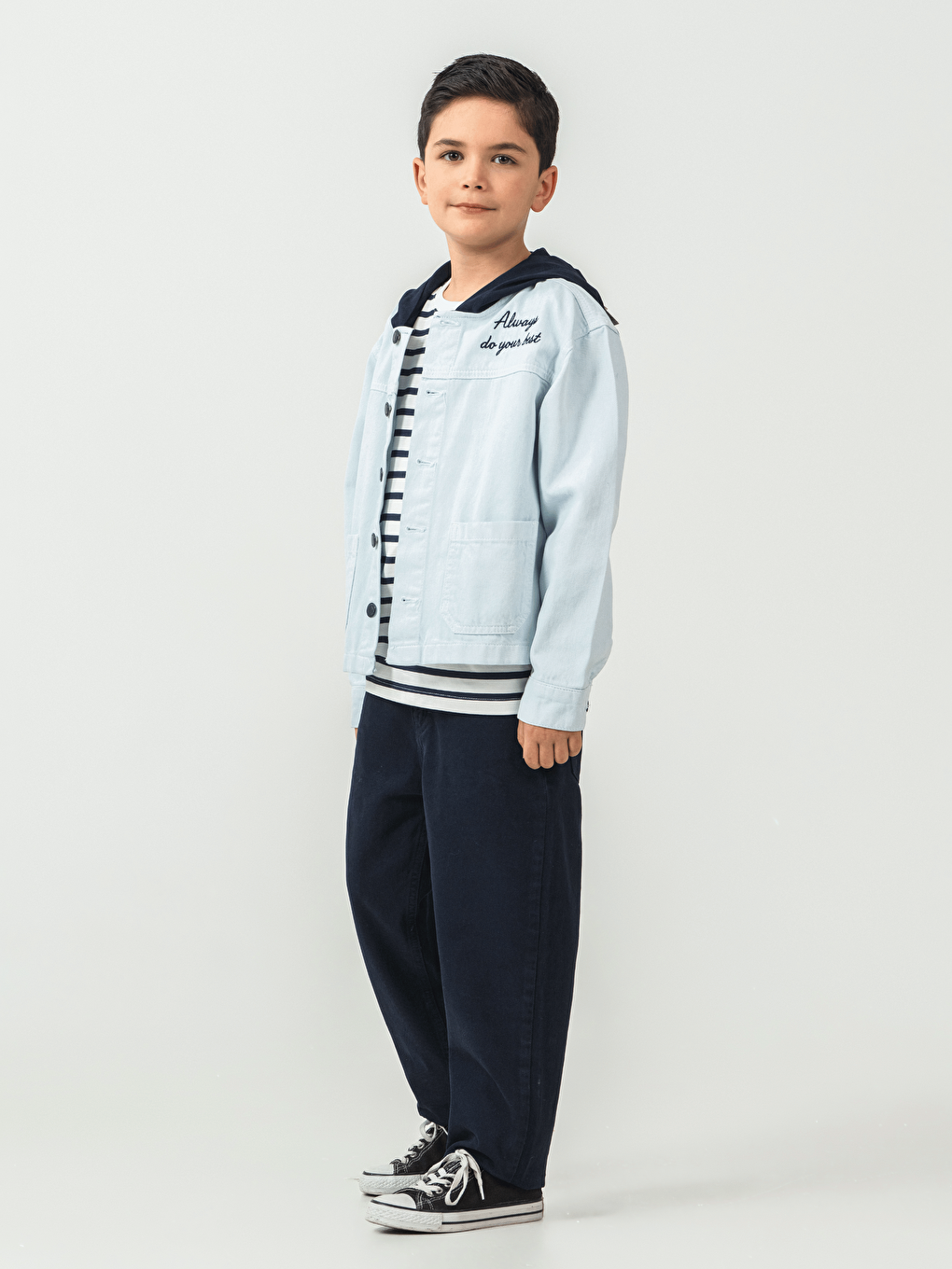 Mavi Pamuklu Ceket Pantolon Tişörtlü Erkek Çocuk 3lü Takım-1