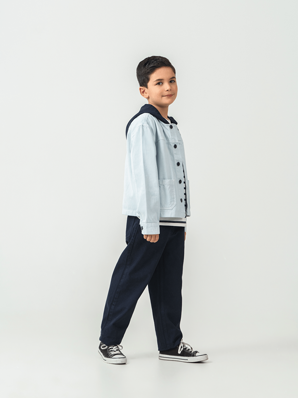 Mavi Pamuklu Ceket Pantolon Tişörtlü Erkek Çocuk 3lü Takım-2