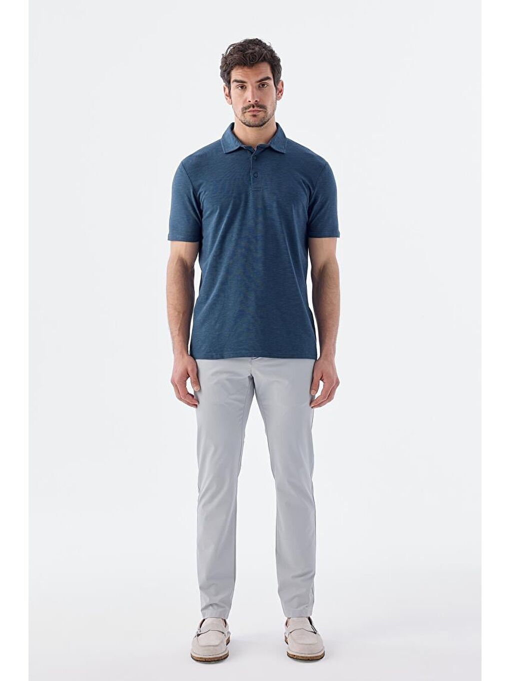 Lacivert Düğme Detaylı Slim Fit Polo Yaka T-Shirt-1