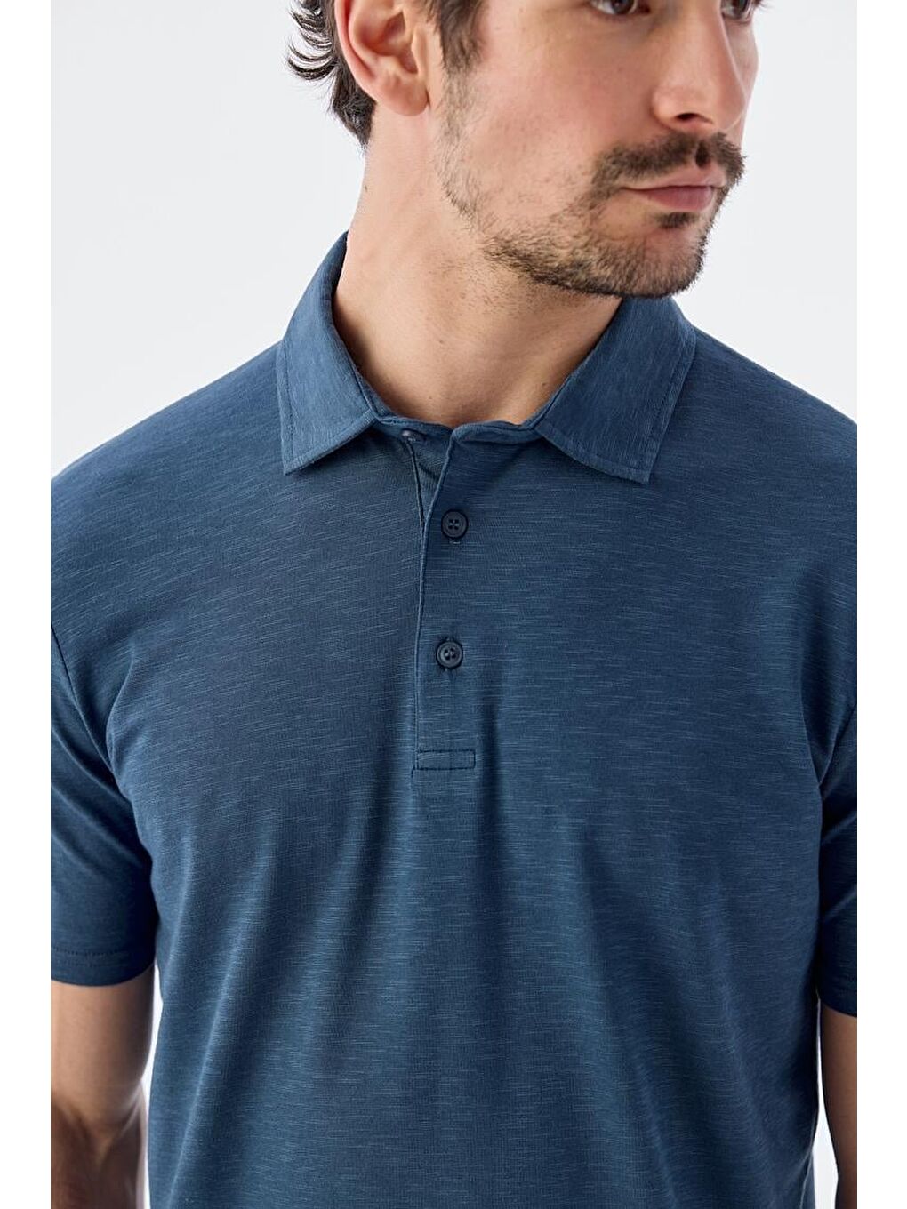 Lacivert Düğme Detaylı Slim Fit Polo Yaka T-Shirt-2