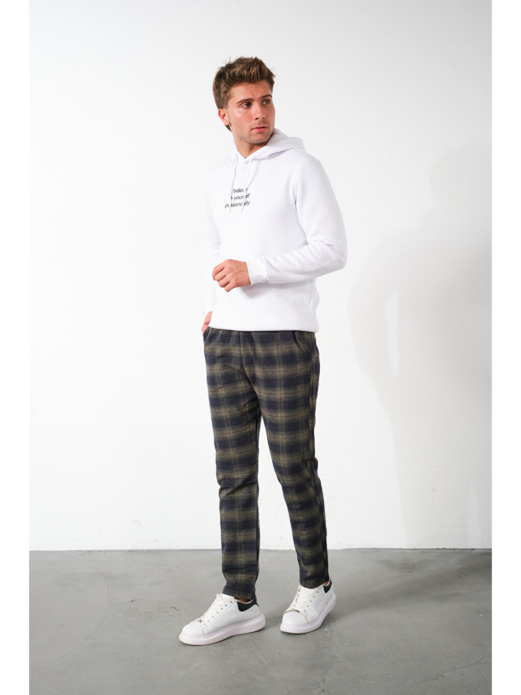 Haki Ekoseli Flanel Pijama Altı Rahat Kesim Dar Paça Pamuklu-2