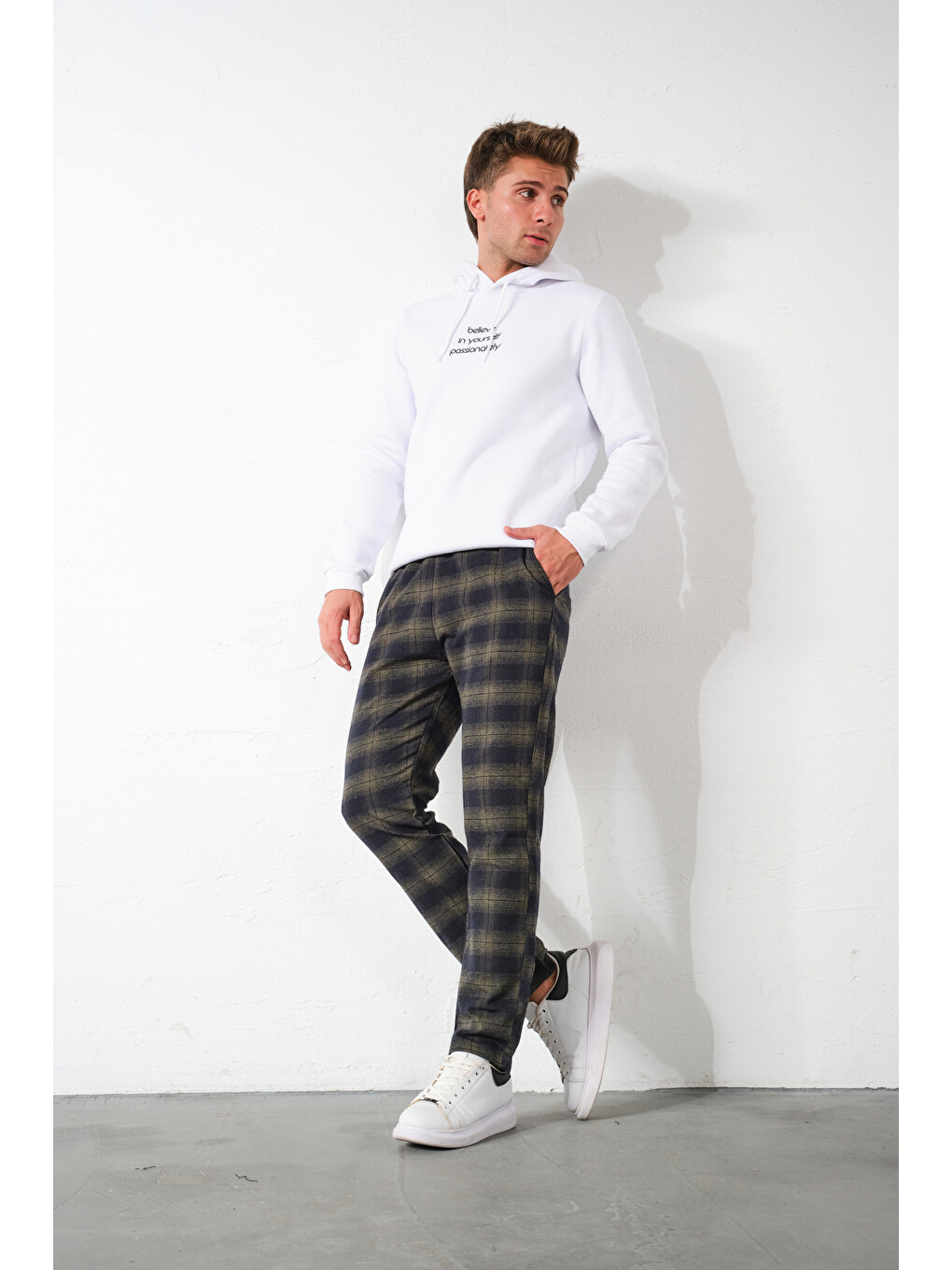Haki Ekoseli Flanel Pijama Altı Rahat Kesim Dar Paça Pamuklu-3