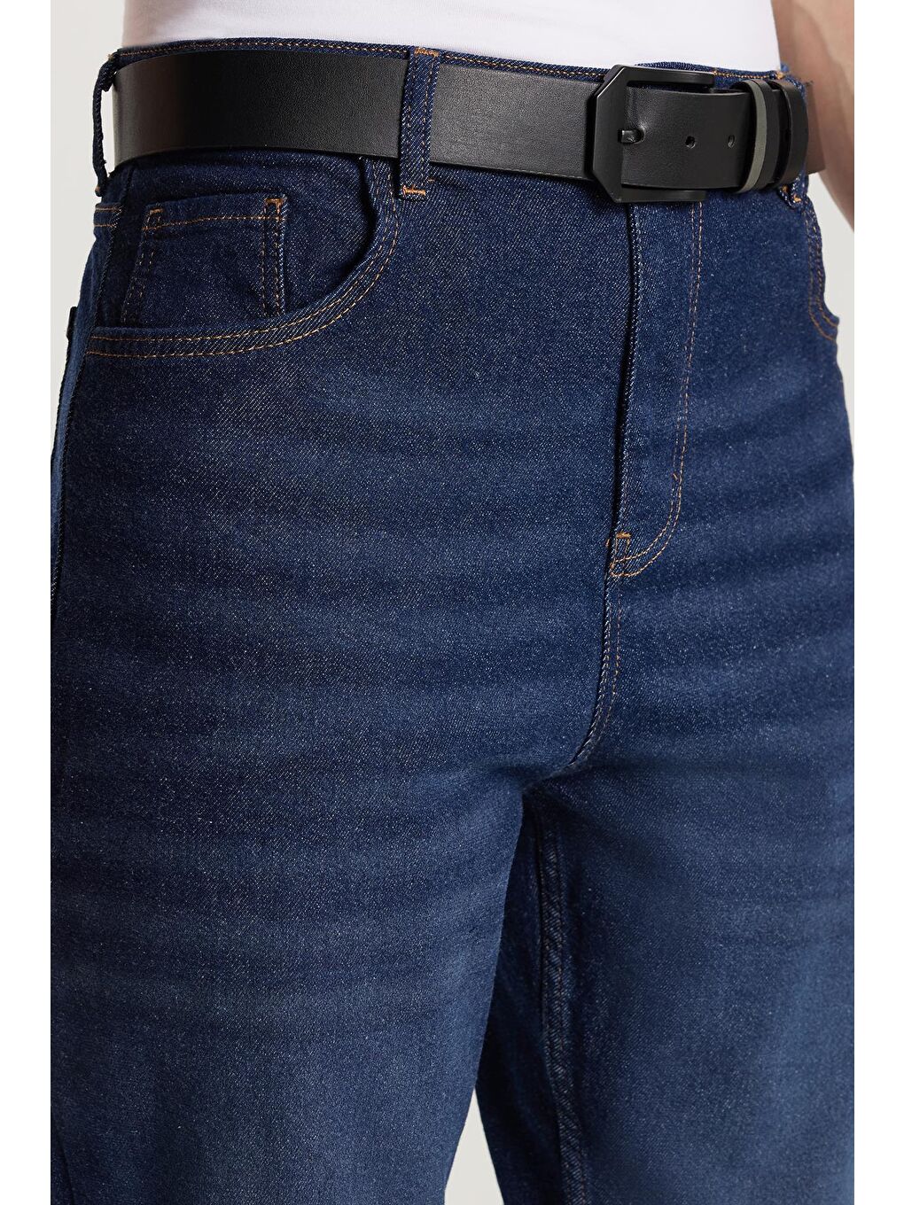 Erkek Regular Fit Bol Kesim Denim Yıkamalı Efektli Esnek Lacivert Jean Pantolon-1
