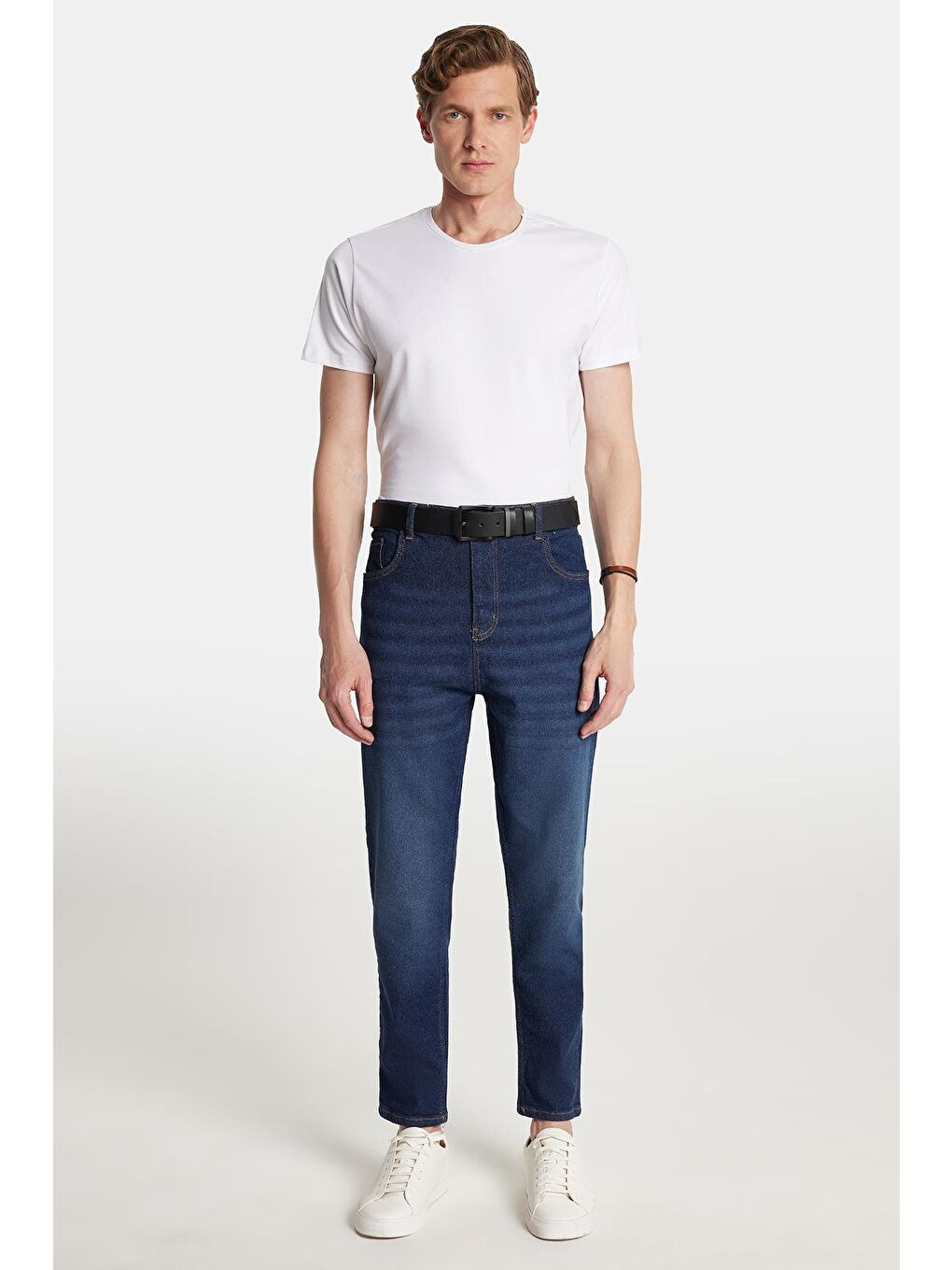 Erkek Regular Fit Bol Kesim Denim Yıkamalı Efektli Esnek Lacivert Jean Pantolon-3