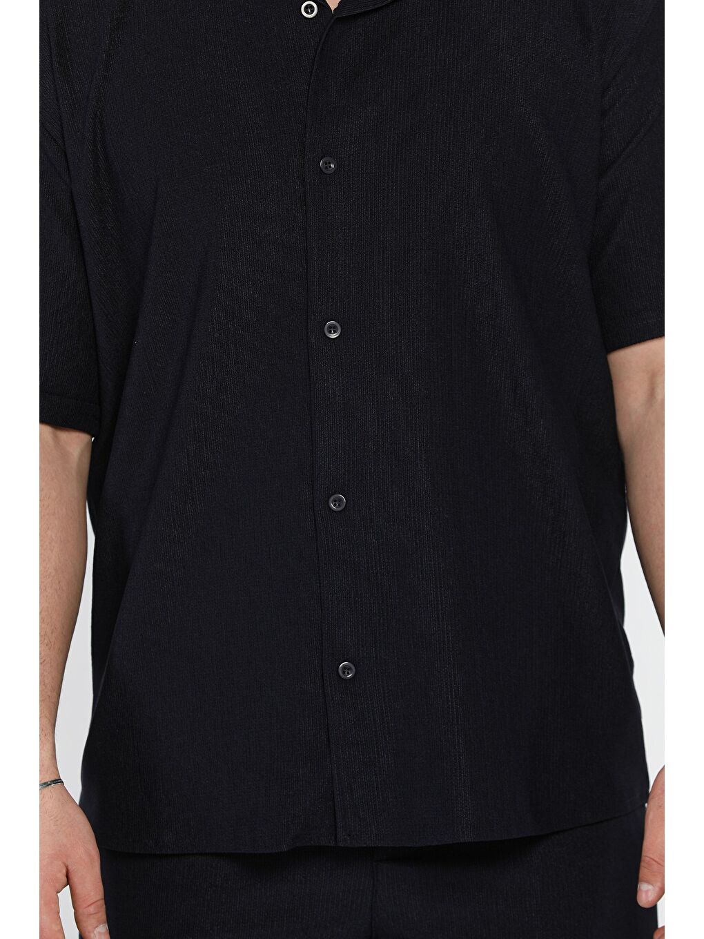 Lacivert Erkek Apaş Yaka Gömlek Şort İkili Takım-3