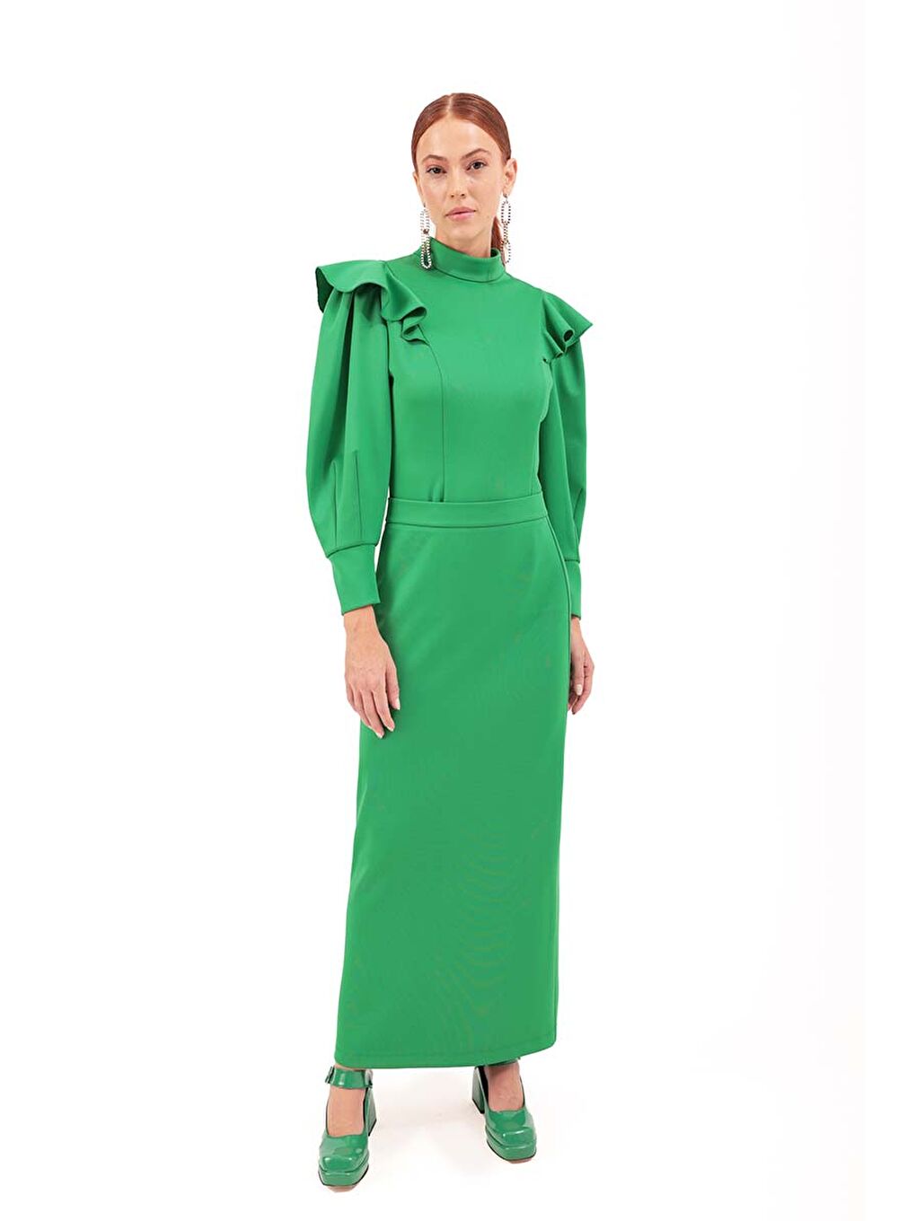 Yeşil Kemerli Kalem Etek