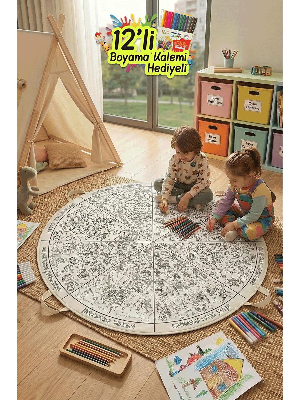 Eğitici Boyama Halısı - Zeka Geliştirici Aktivite Seti - Tekrar Boyanabilir V2-5