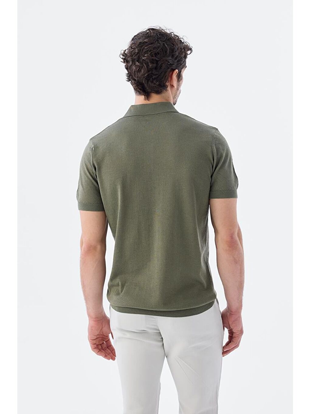 Haki Slim Fit Şerit Detaylı Polo Yaka T-Shirt-3