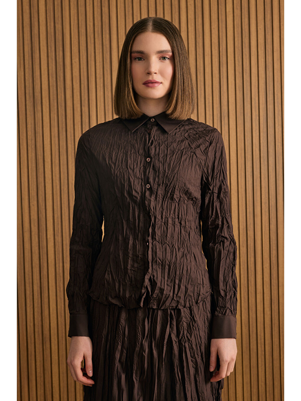 Kahverengi Kraşlı Pamuk Gömlek-1