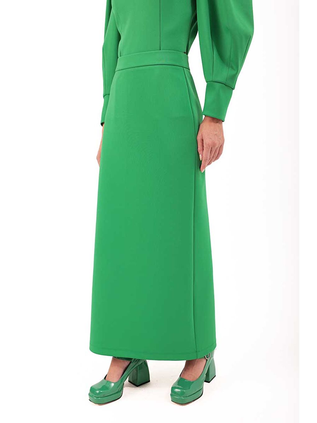 Yeşil Kemerli Kalem Etek-3