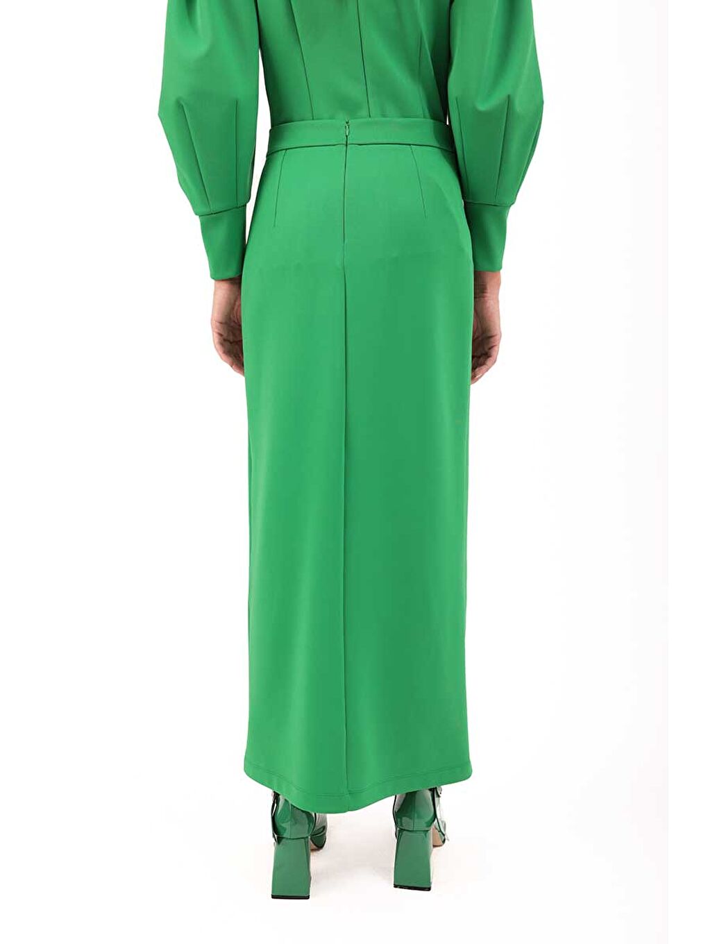 Yeşil Kemerli Kalem Etek-4