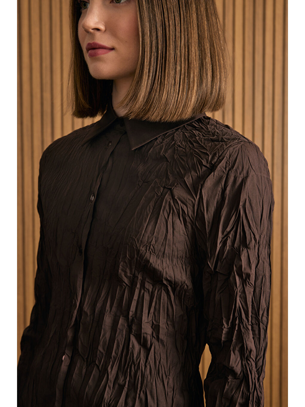 Kahverengi Kraşlı Pamuk Gömlek-5