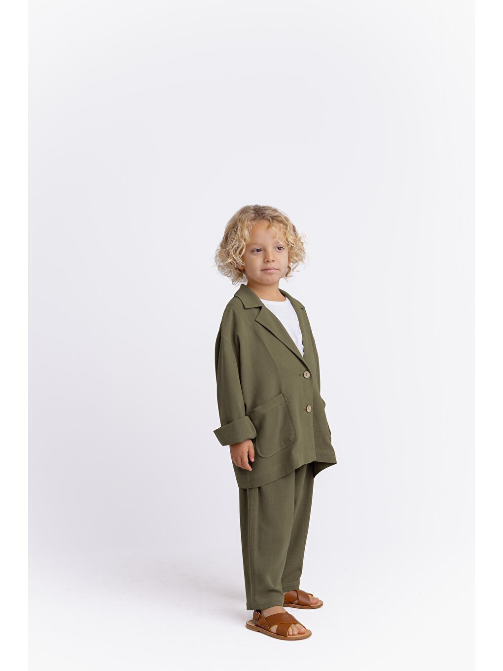 Haki Erkek Çocuk Keten Ceket