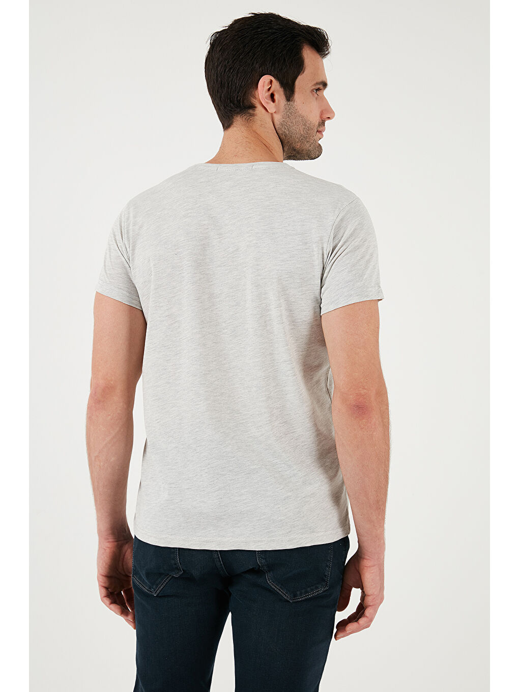 Antrasit Pamuklu Slim Fit Bisiklet Yaka Baskılı Tişört 541HIGHER-6