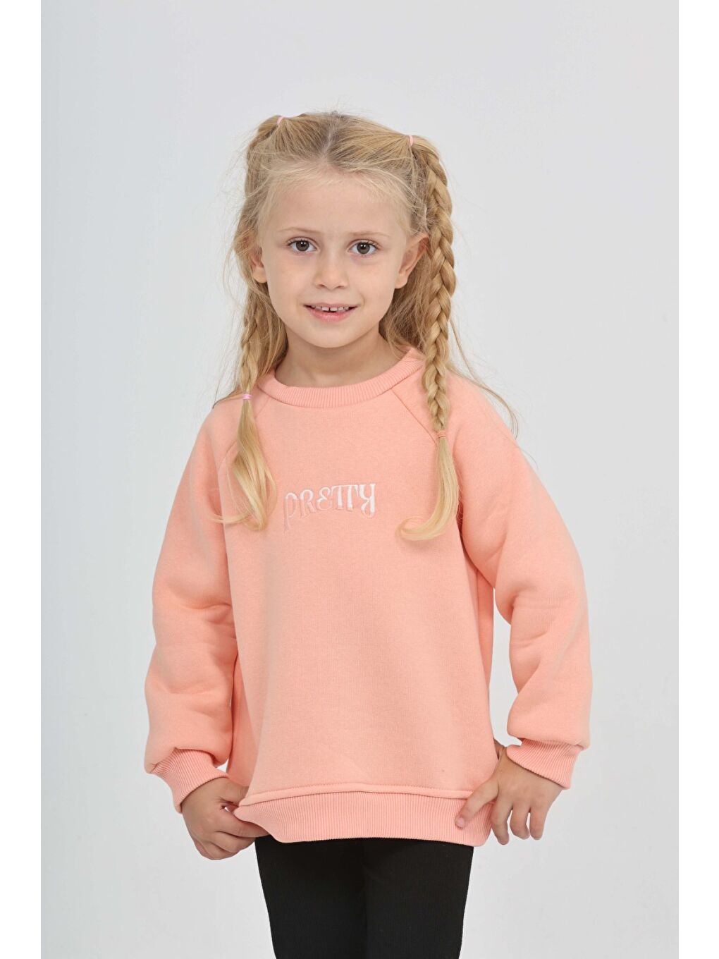 Pembe Kız Çocuk Nakışlı Bisiklet Yaka Reglan Kol  Sweatshırt 24909-6