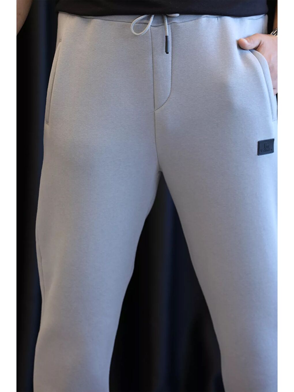 Gri Bel Lastikli Üç İplik Şardonlu Erkek Eşofman Altı-3