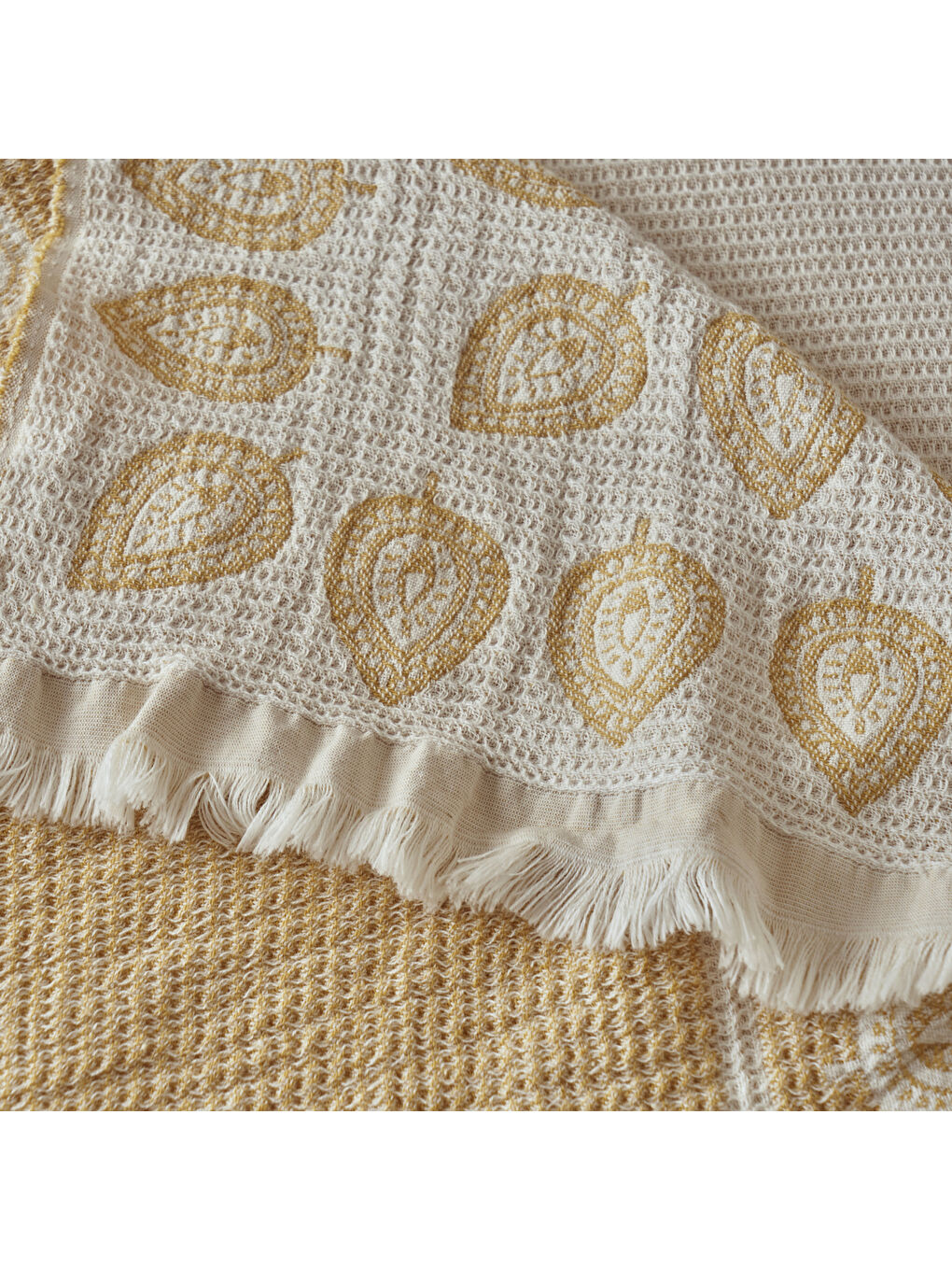 Ekru %100 Pamuk Indian Art Jakarlı Çift Kişilik Yatak Örtüsü Seti Krem (240x260 cm)-2