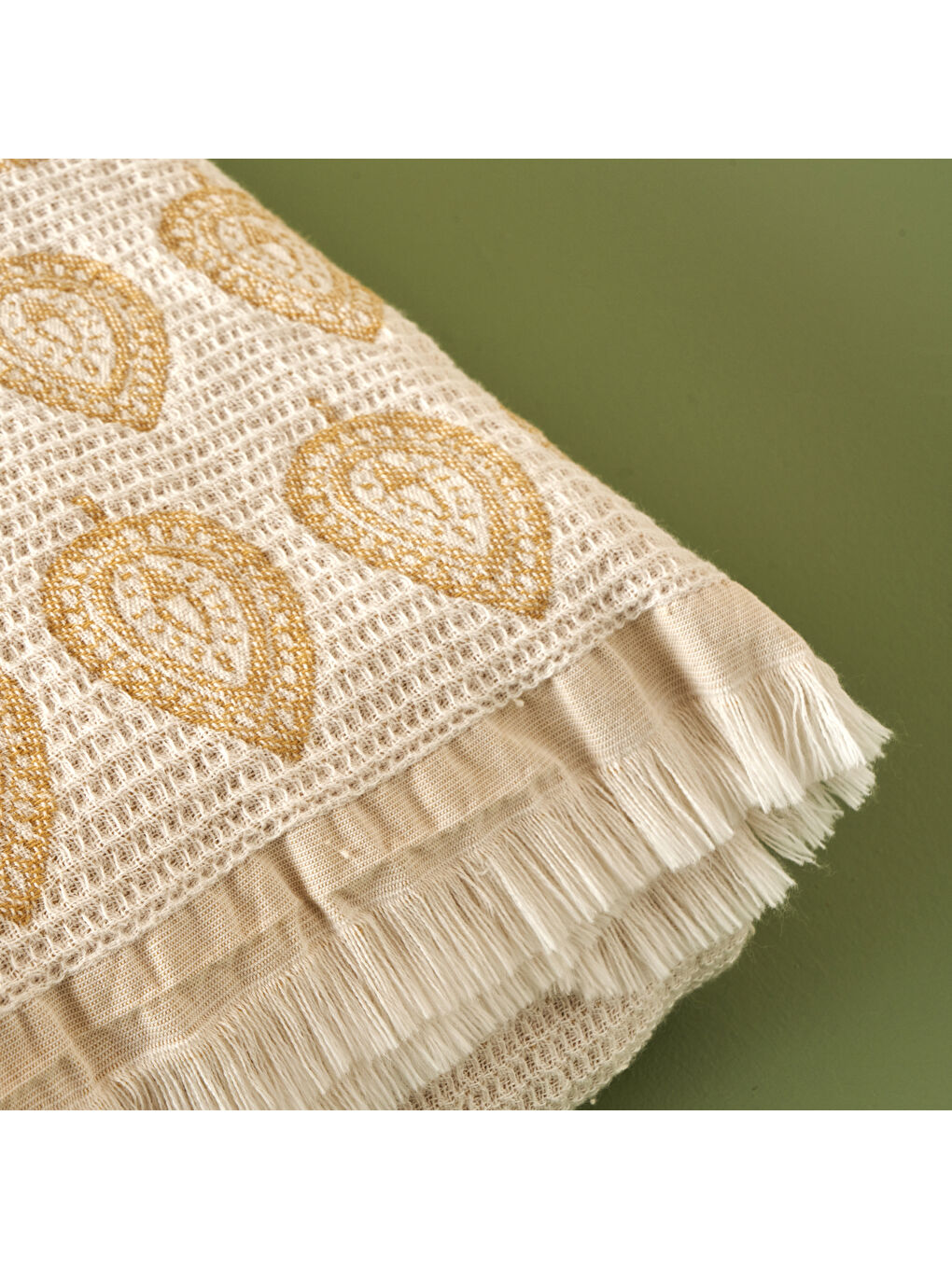 Ekru %100 Pamuk Indian Art Jakarlı Çift Kişilik Yatak Örtüsü Seti Krem (240x260 cm)-4