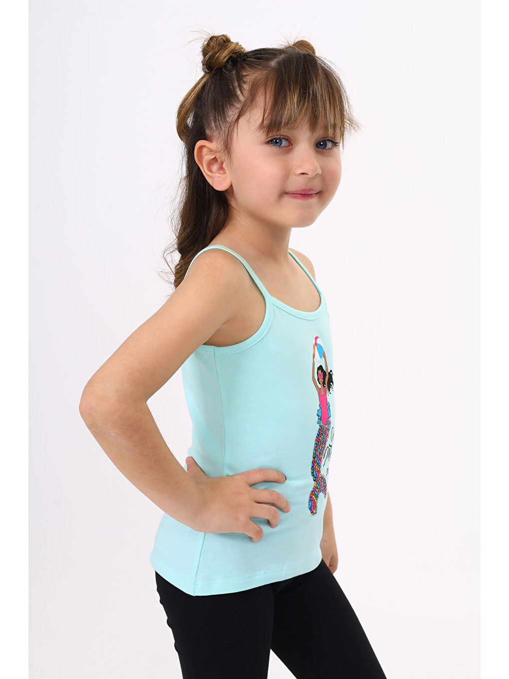 Yeşil Kız Çocuk Deniz Kızı Baskılı Pul İşlemeli Atlet-2