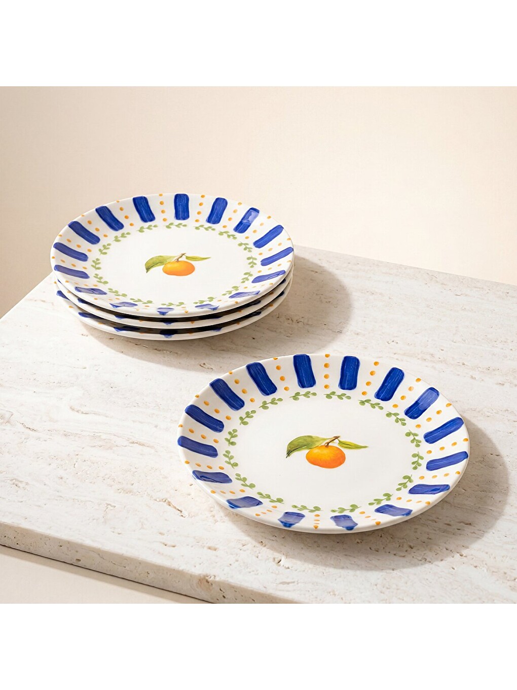 Ekru Kayısı Desenli 25 Cm 4lü Servis Tabağı 6561-1