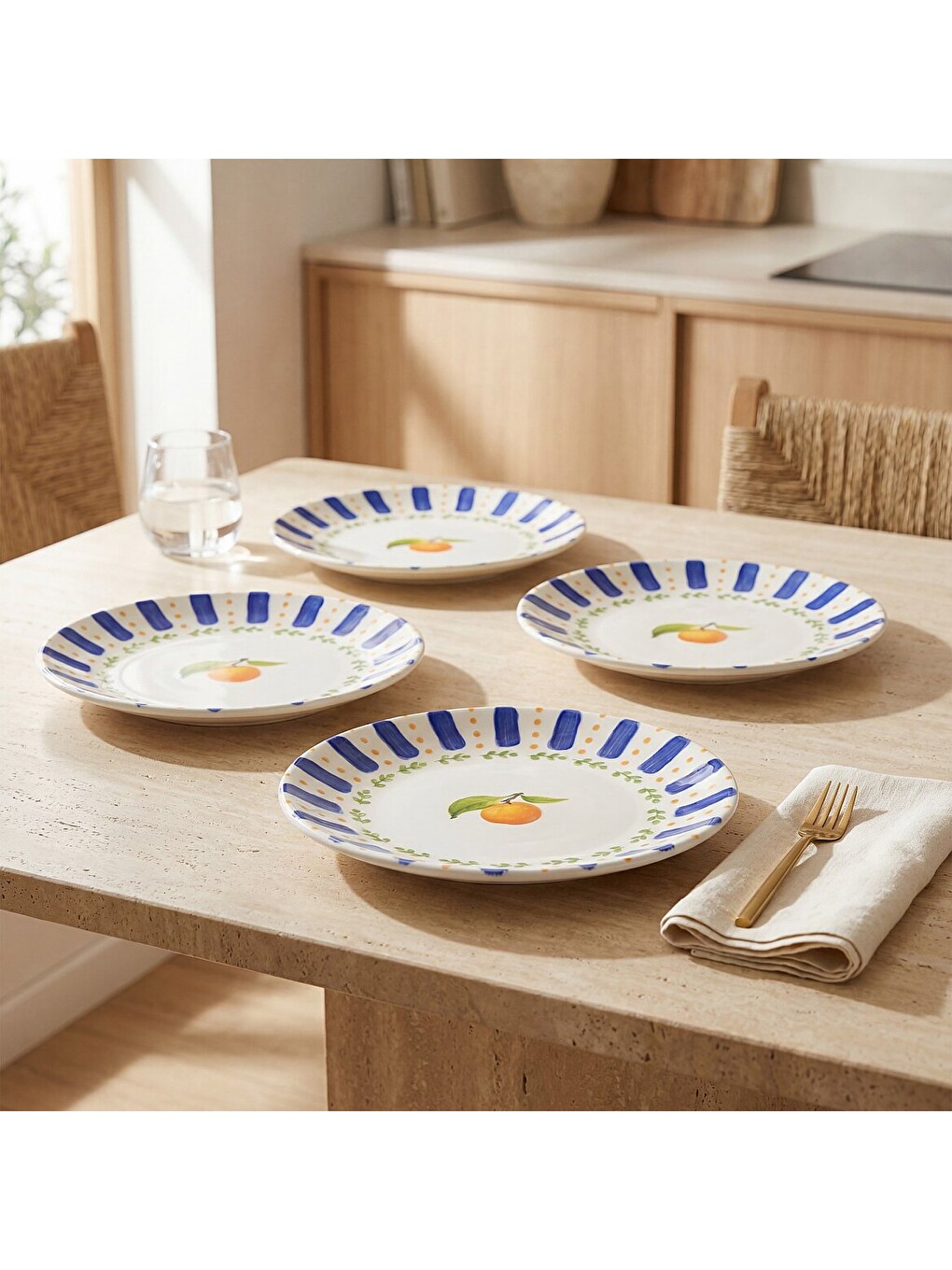 Ekru Kayısı Desenli 25 Cm 4lü Servis Tabağı 6561-2
