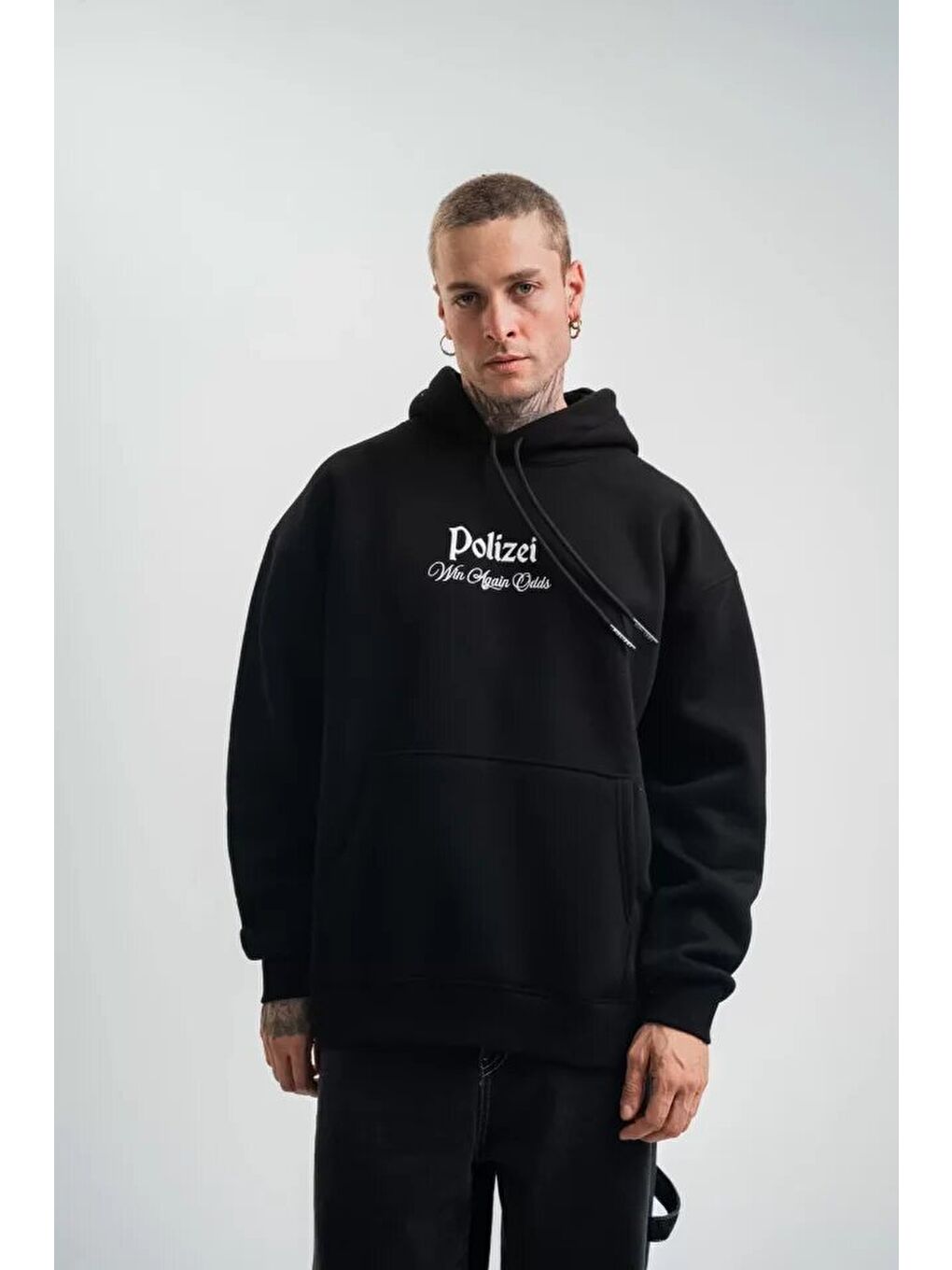 Siyah Premium Kalite Kapüşonlu Dijital Patchli Sweatshirt