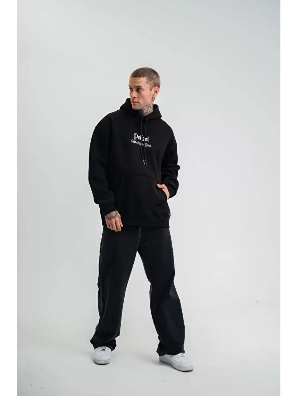 Siyah Premium Kalite Kapüşonlu Dijital Patchli Sweatshirt-3